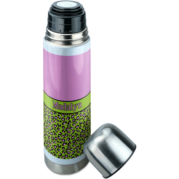 Pink & Lime Green Leopard Thermos - Lid Off