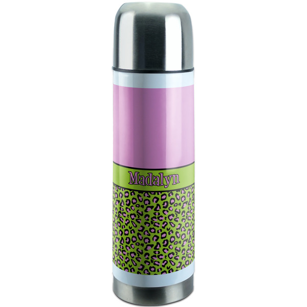 Custom Pink & Lime Green Leopard Stainless Steel Thermos (Personalized)