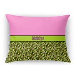 Pink & Lime Green Leopard Rectangular Throw Pillow Case (Personalized)