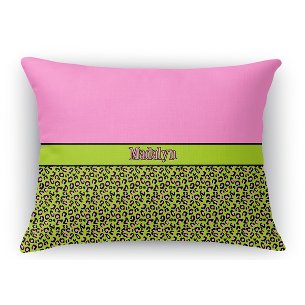 Custom Pink & Lime Green Leopard Rectangular Throw Pillow Case (Personalized)