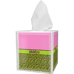 Pink & Lime Green Leopard Tissue Box Cover w/ Name or Text