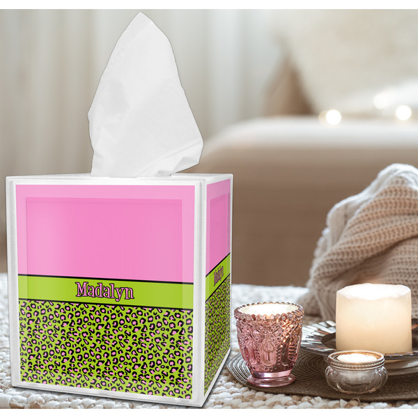 Pink & Lime Green Leopard Tissue Box - LIFESTYLE