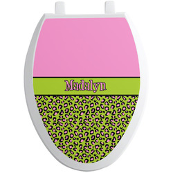Pink & Lime Green Leopard Toilet Seat Decal - Elongated (Personalized)