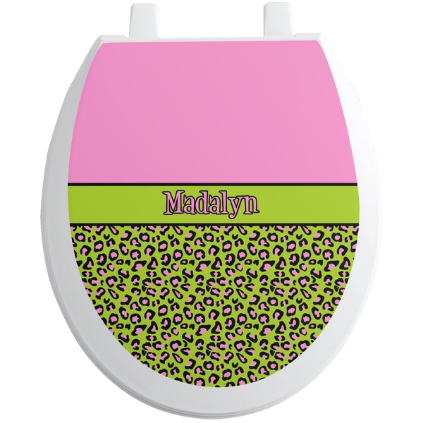 Custom Pink & Lime Green Leopard Toilet Seat Decal - Round (Personalized)