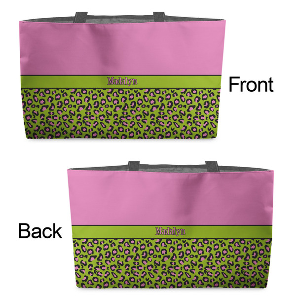 Pink & Lime Green Leopard Tote w/Black Handles - Front & Back Views