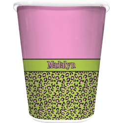 Pink & Lime Green Leopard Waste Basket (Personalized)