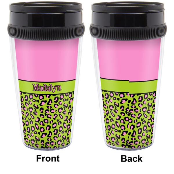 Pink & Lime Green Leopard Travel Mug Approval (Personalized)