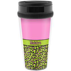 Pink & Lime Green Leopard Acrylic Travel Mug without Handle (Personalized)