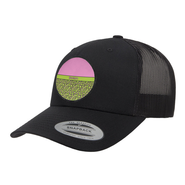 Custom Pink & Lime Green Leopard Trucker Hat - Black (Personalized)