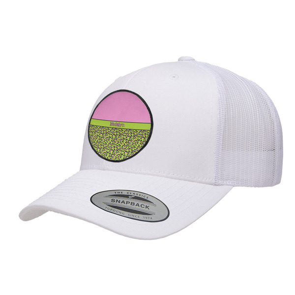 Custom Pink & Lime Green Leopard Trucker Hat - White (Personalized)