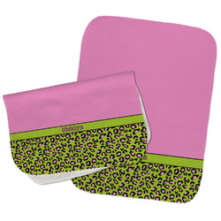 Pink & Lime Green Leopard Burp Cloths - Fleece - Set of 2 w/ Name or Text