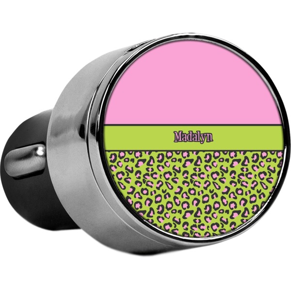 Custom Pink & Lime Green Leopard USB Car Charger (Personalized)