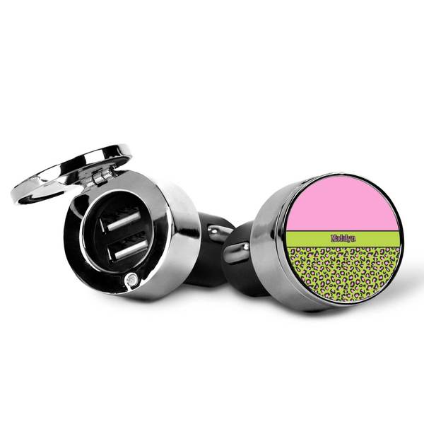 Pink & Lime Green Leopard USB Car Charger