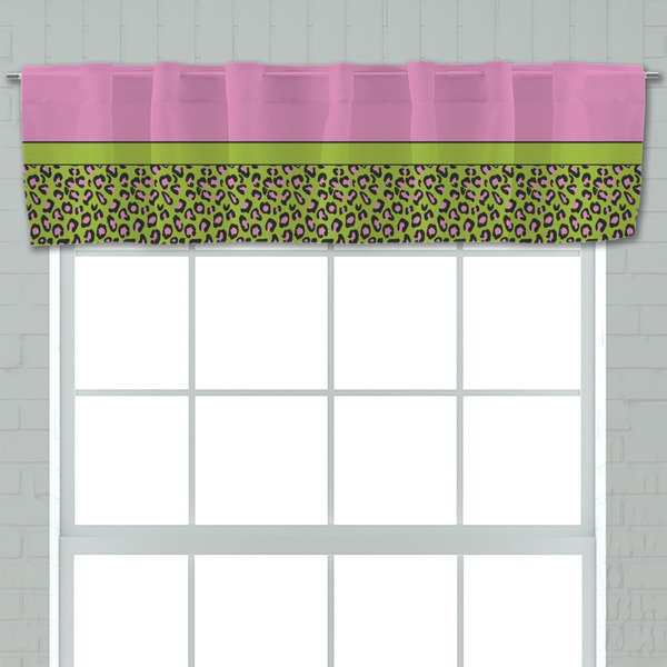 Pink & Lime Green Leopard Valance - Closeup on window