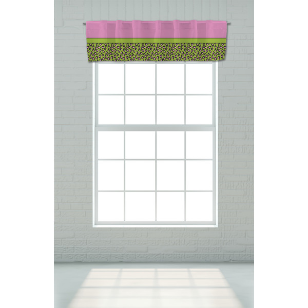 Pink & Lime Green Leopard Valance - On window