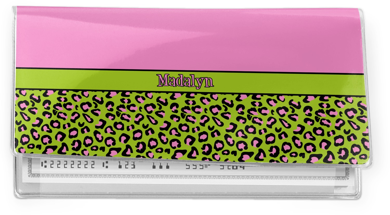 Pink & Lime Green Leopard Genuine Leather Checkbook Cover Personalized 