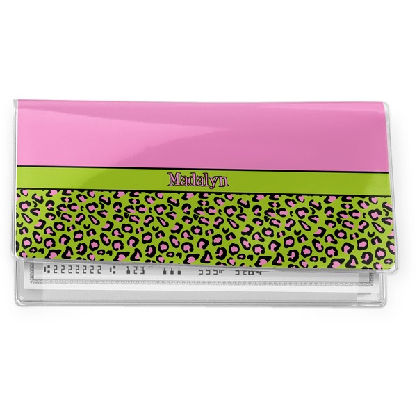 Custom Pink & Lime Green Leopard Vinyl Checkbook Cover (Personalized)