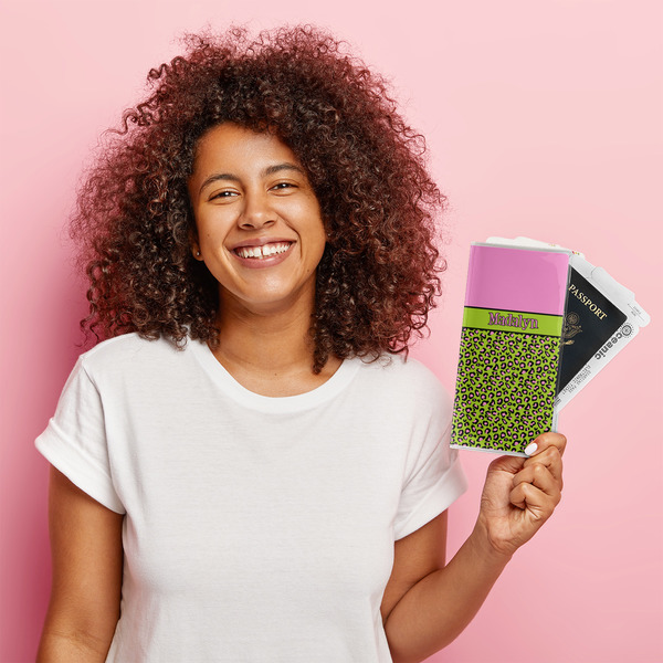 Pink & Lime Green Leopard Vinyl Document Holder - LIFESTYLE