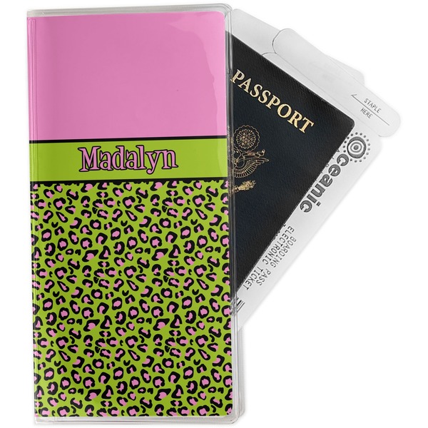 Custom Pink & Lime Green Leopard Travel Document Holder
