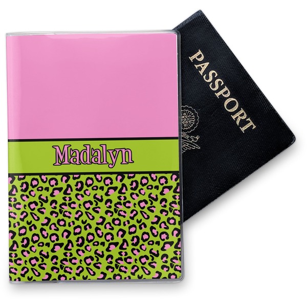 Custom Pink & Lime Green Leopard Vinyl Passport Holder (Personalized)
