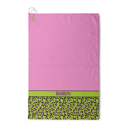Pink & Lime Green Leopard Waffle Weave Golf Towel (Personalized)