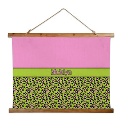 Pink & Lime Green Leopard Wall Hanging Tapestry - Wide (Personalized)
