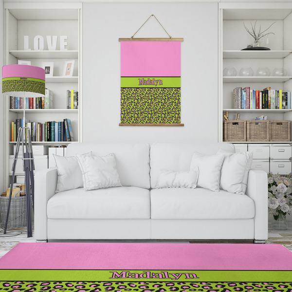 Pink & Lime Green Leopard Wall Hanging Tapestry - Portrait - IN CONTEXT