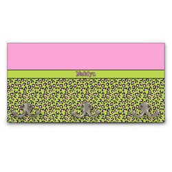 Pink & Lime Green Leopard Wall Mounted Coat Rack (Personalized)