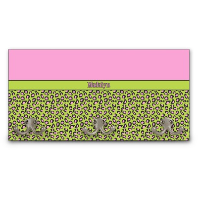 Pink & Lime Green Leopard Wall Mounted Coat Rack (Personalized)