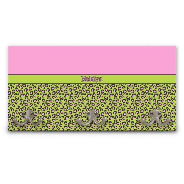 Custom Pink & Lime Green Leopard Wall Mounted Coat Rack (Personalized)