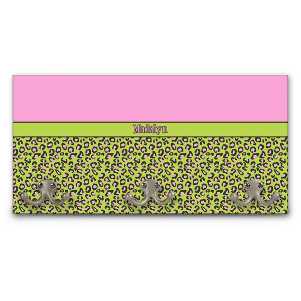 Custom Pink & Lime Green Leopard Wall Mounted Coat Rack (Personalized)