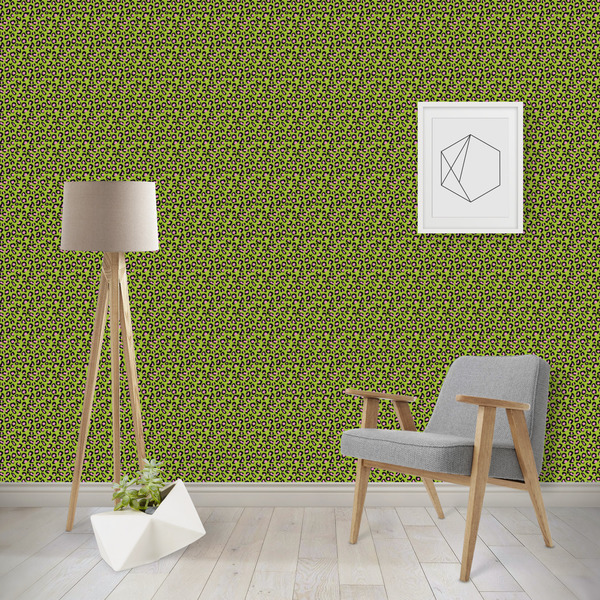 Custom Pink & Lime Green Leopard Wallpaper & Surface Covering (Peel & Stick - Repositionable)