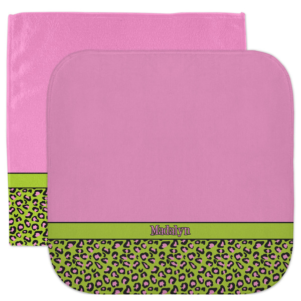 Custom Pink & Lime Green Leopard Facecloth / Wash Cloth (Personalized)