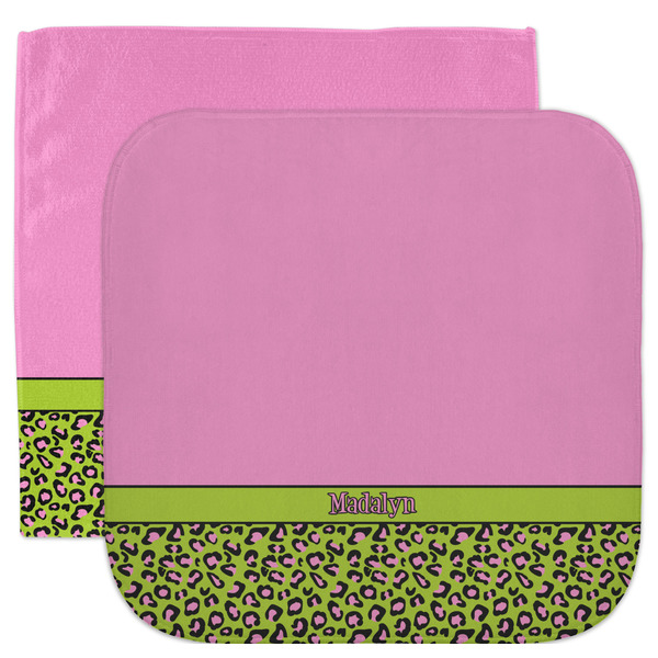 Custom Pink & Lime Green Leopard Facecloth / Wash Cloth (Personalized)