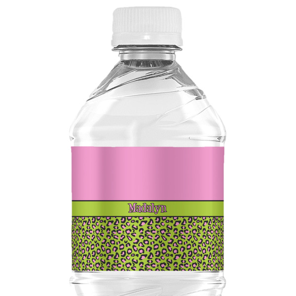 Custom Pink & Lime Green Leopard Water Bottle Labels - Custom Sized (Personalized)