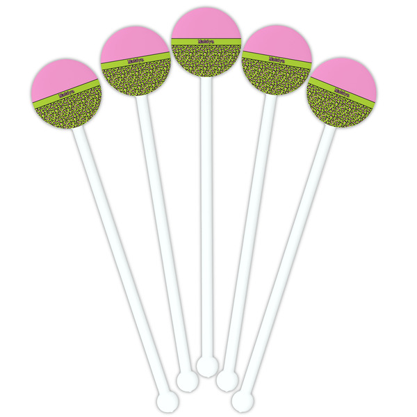 Pink & Lime Green Leopard White Plastic 5.5" Stir Stick - Fan View