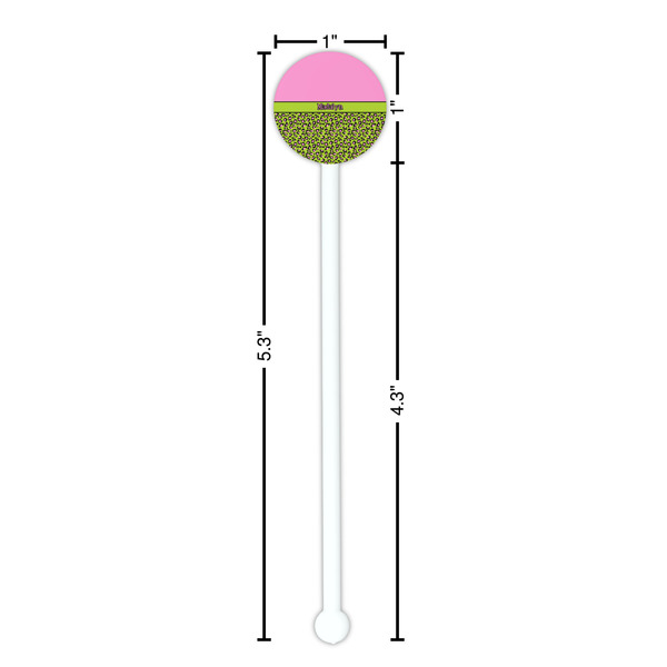 Pink & Lime Green Leopard White Plastic 5.5" Stir Stick - Round - Dimensions