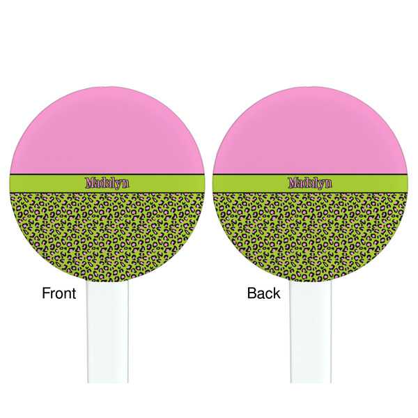 Pink & Lime Green Leopard White Plastic 7" Stir Stick - Double Sided - Round - Front & Back