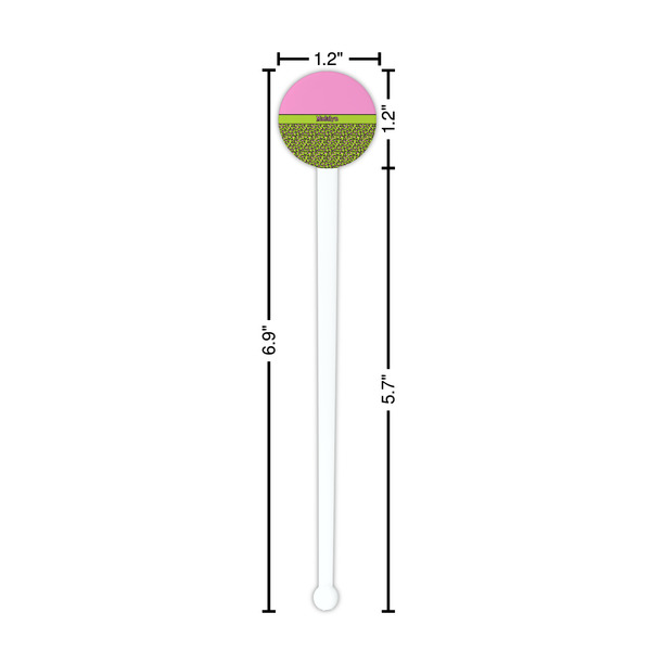 Pink & Lime Green Leopard White Plastic 7" Stir Stick - Round - Dimensions