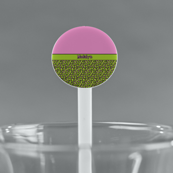 Pink & Lime Green Leopard White Plastic 7" Stir Stick - Round - Main