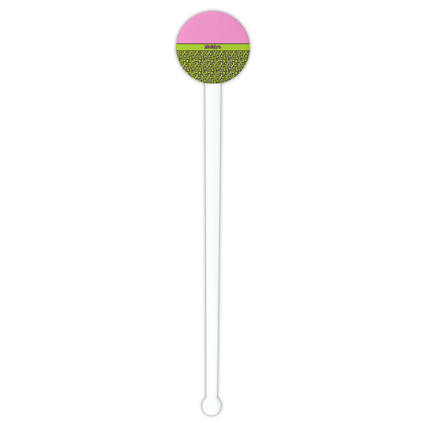 Pink & Lime Green Leopard White Plastic 7" Stir Stick - Round - Single Stick