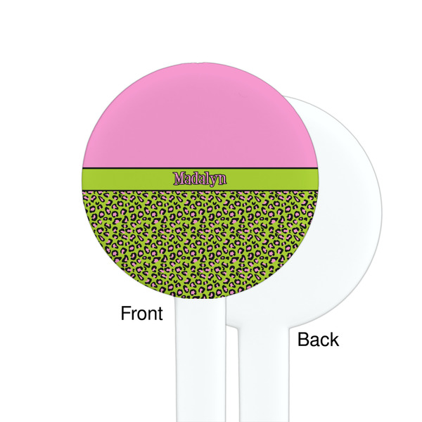 Pink & Lime Green Leopard White Plastic 7" Stir Stick - Single Sided - Round - Front & Back