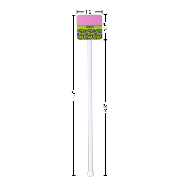 Pink & Lime Green Leopard White Plastic Stir Stick - Square - Dimensions