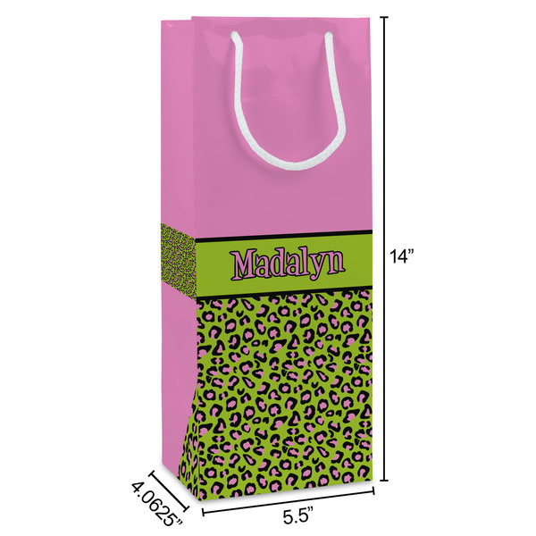 Pink & Lime Green Leopard Wine Gift Bag - Dimensions