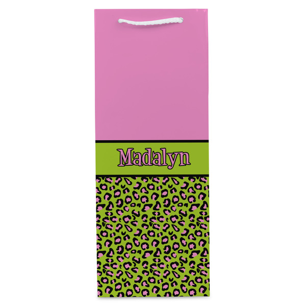 Pink & Lime Green Leopard Wine Gift Bag - Gloss - Front