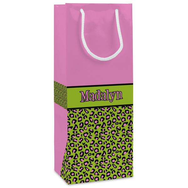 Custom Pink & Lime Green Leopard Wine Gift Bags (Personalized)