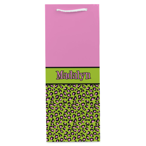 Pink & Lime Green Leopard Wine Gift Bag - Matte - Front