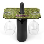 Pink & Lime Green Leopard Wine Bottle & Glass Holder (Personalized)