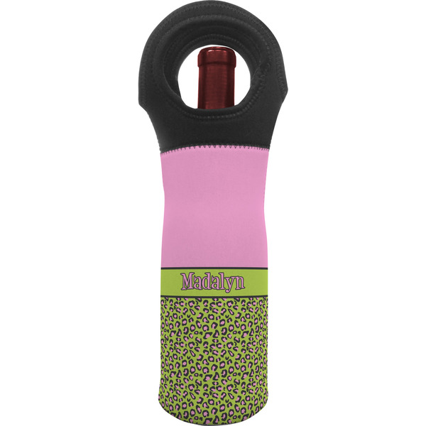 Custom Pink & Lime Green Leopard Wine Tote Bag w/ Name or Text