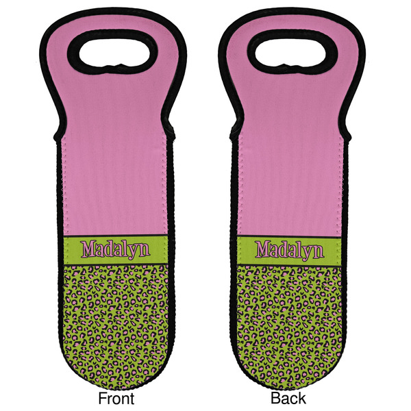 Pink & Lime Green Leopard Wine Tote Front & Back